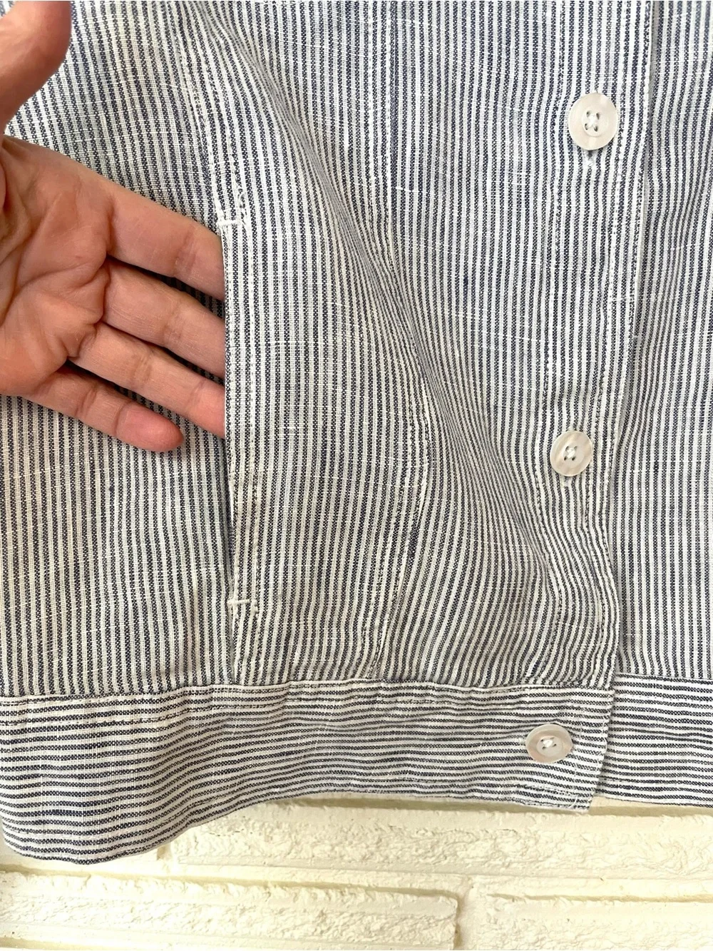 Quince 100% European Linen Blue Pinstripe Jacket and Pant Set Womens XL Coastal